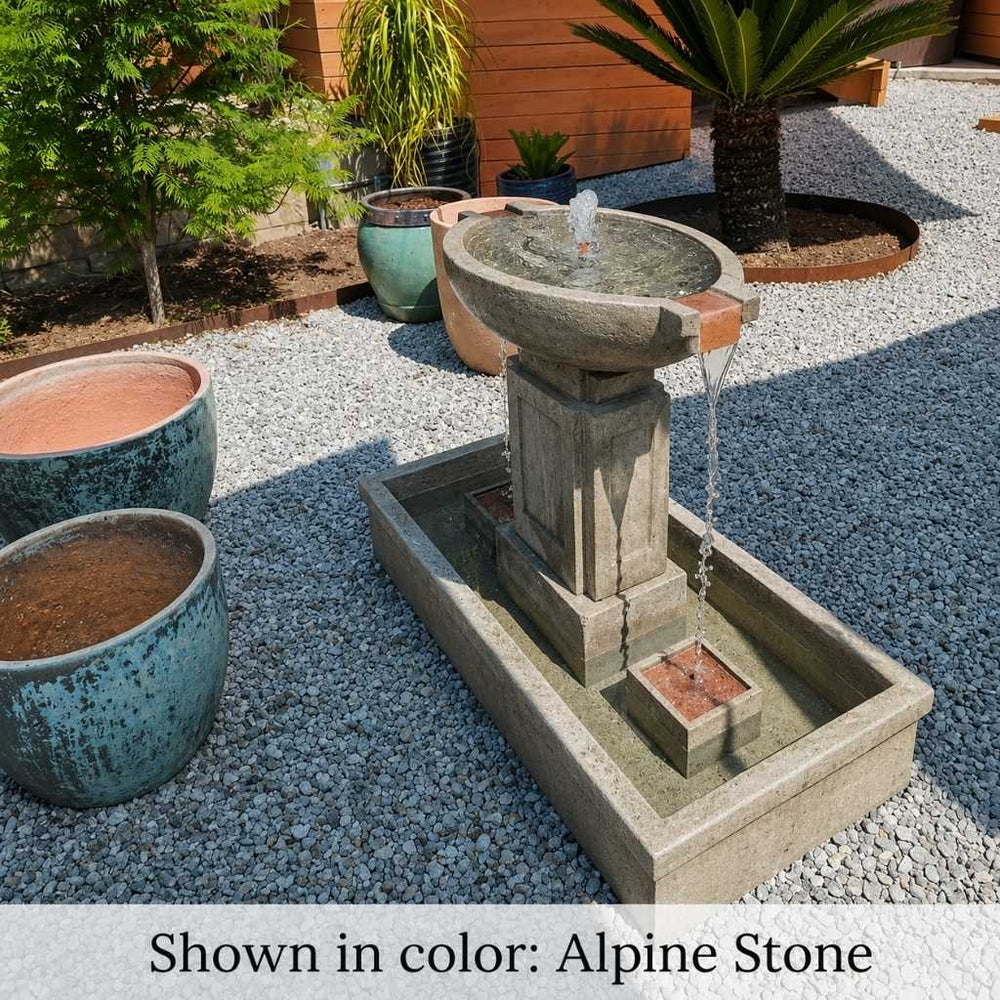 Austin Fountain on gravel in the backyard