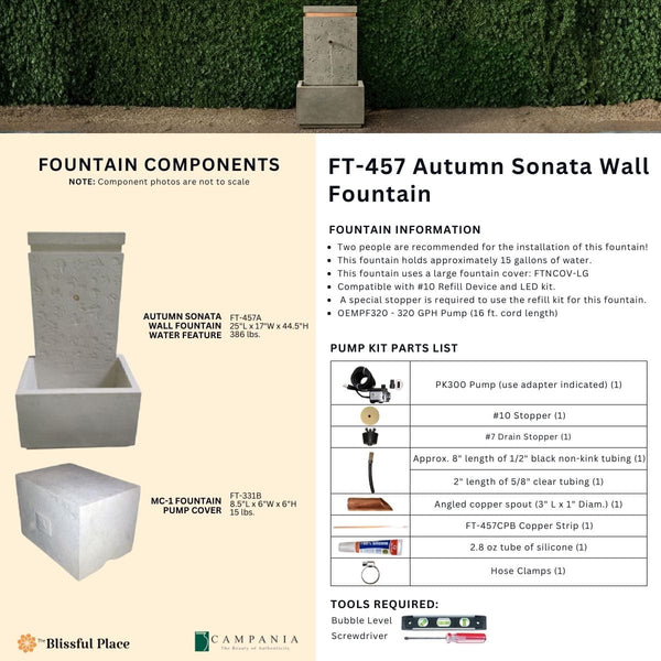 Autumn Sonata Wall Fountain Info Sheet