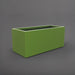 Badalona Rectangle Fiberglass Planter in satin green against gray background.