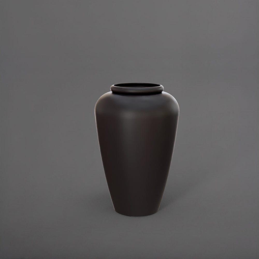 Bara Jar Tall Tapered Fiberglass Planter in matte charcoal against gray background.