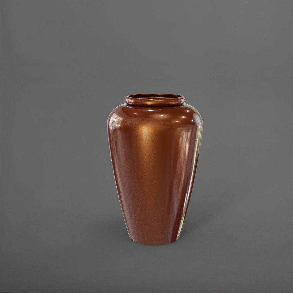 Bara Jar Tall Tapered Fiberglass Planter in metallic bronze against gray background.