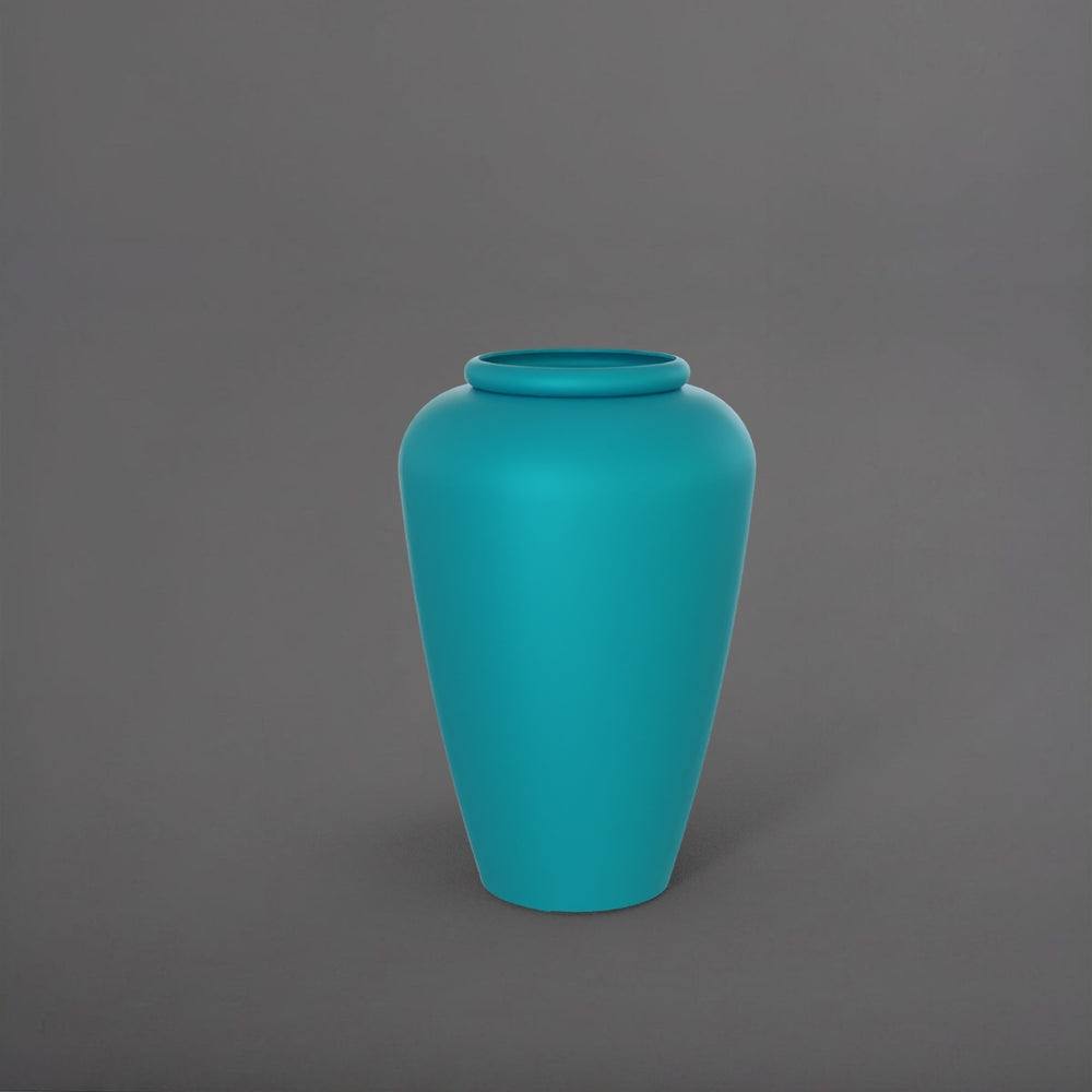 Bara Jar Tall Tapered Fiberglass Planter in satin seafoam green against gray background.