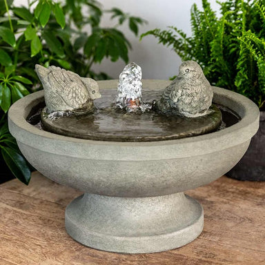 Belleville Fountain running beside green plants