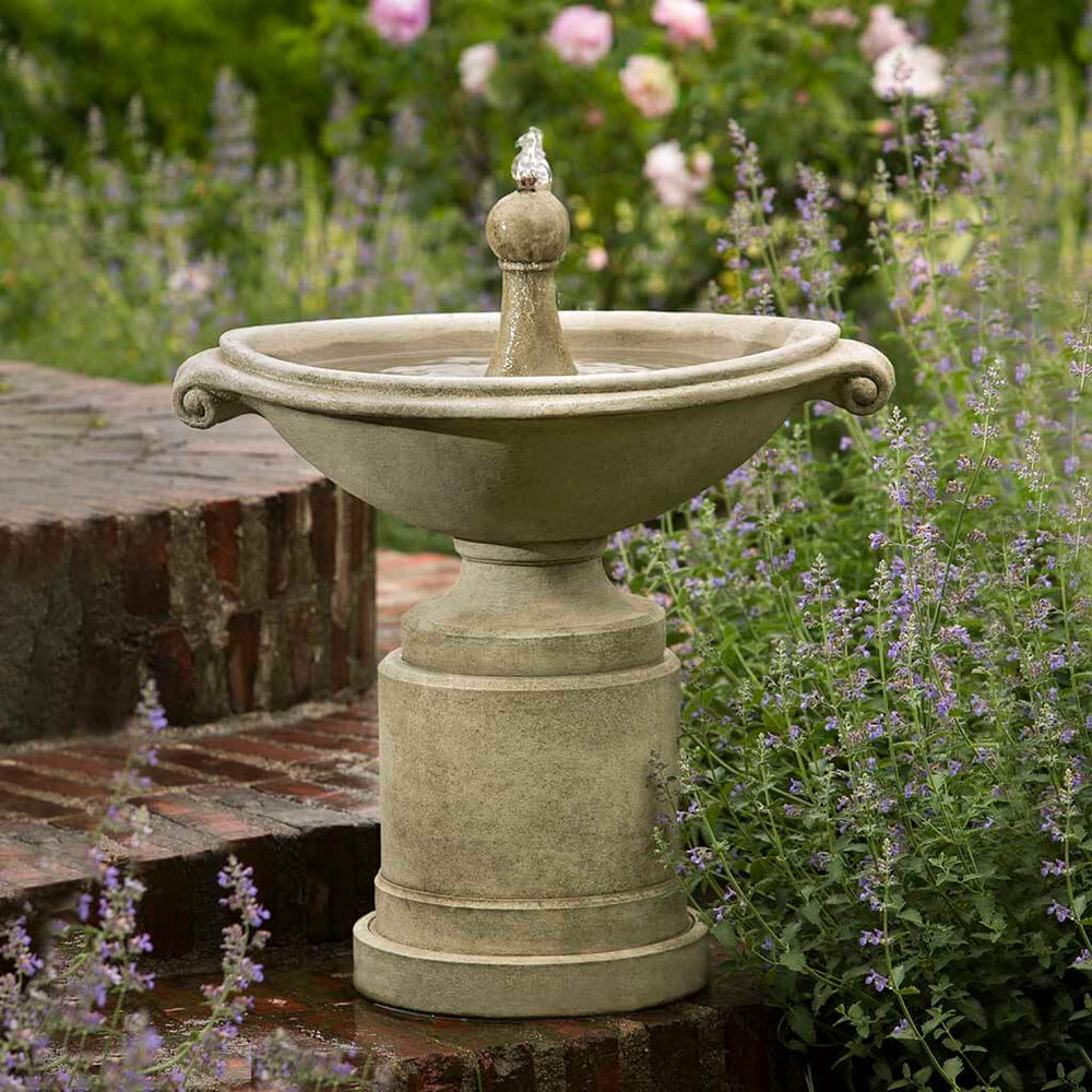 Borghese Bubble Fountain Outdoor in action near purple flowers