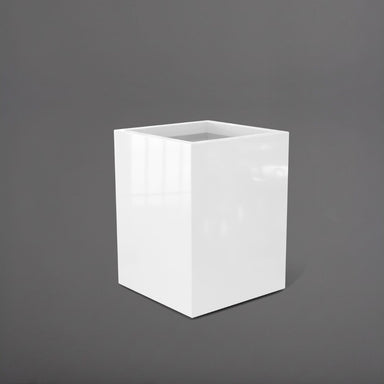 Brisane Tall Corner Fiberglass Planter in gloss bright white against gray background.