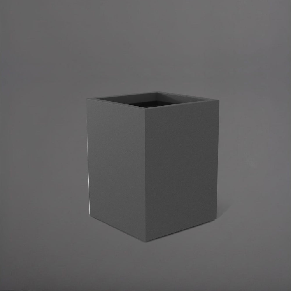 Brisane Tall Corner Fiberglass Planter in matte gunmetal against gray background.