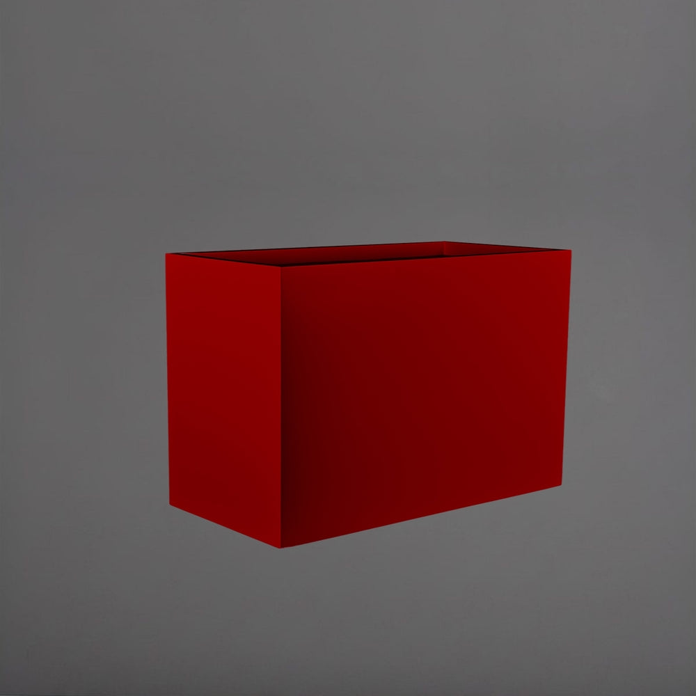 Brisbane Wide Rectangle Fiberglass Planter in gloss red against gray background.