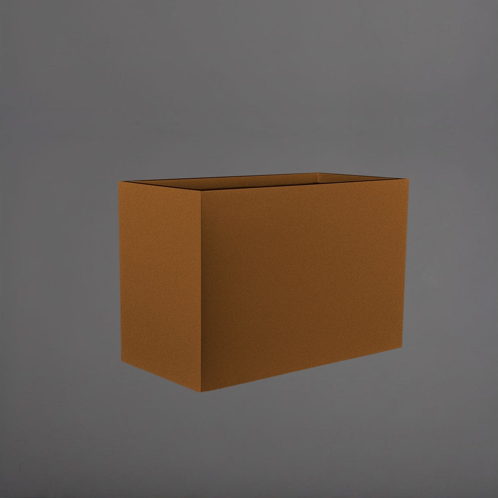 Brisbane Wide Rectangle Fiberglass Planter in metallic bronze against gray background.