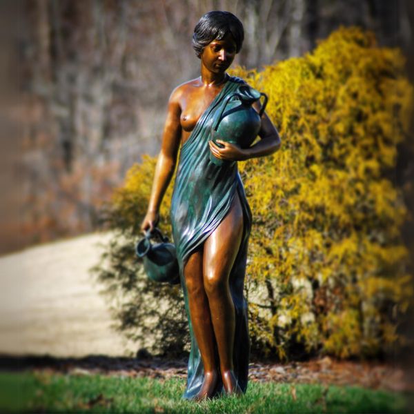 Bronze Antonia with Jars Fountain Sculpture in the backyard