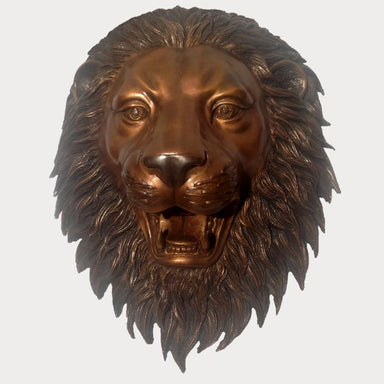 Bronze Lion face wall fountain sculpture upclose