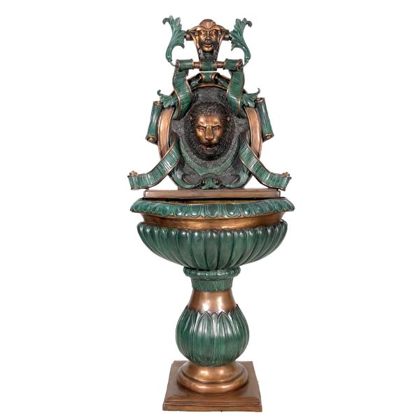 Bronze Lion Head Wall Fountain with gold accent