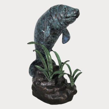 Bronze Manatee Fountain Sculpture against gray background