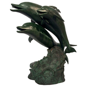 Bronze Three Dolphins Fountain Sculpture against white background