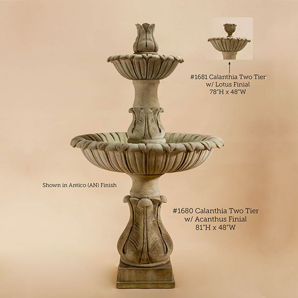 Calanthia Two Tier with Lotus Finial with spout details.