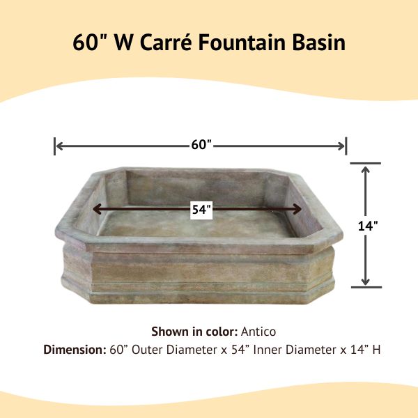 Carre Fountain Basin with dimension details