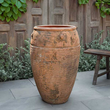 Catania Jar Planter - Vicolo Mattone - S/1 on concrete in the backyard