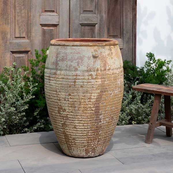 Catania Jar Planter - Vicolo Muro - S/1 on concrete in the backyard