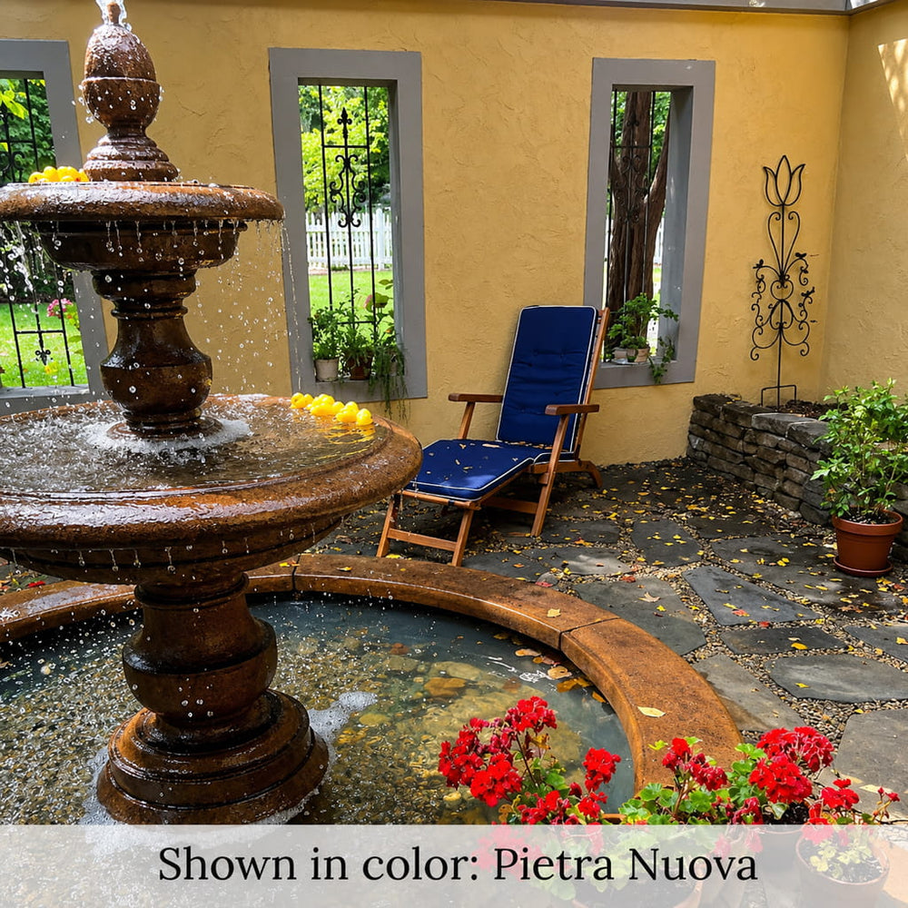 Caterina Fountain in Basin in Pietra Nuovo in action upclose.