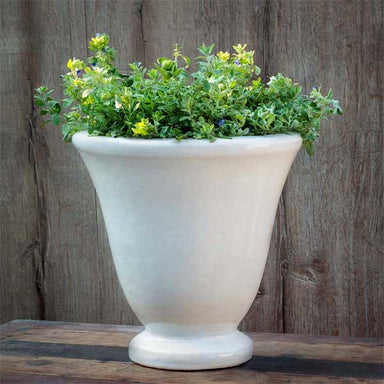 Caterine Urn Planter - Antique White - S/1 on table filled with plants