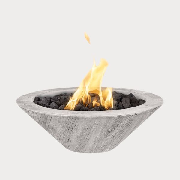 Cazo Wood Grain Fire Bowl, Ivory agaisnt gray background