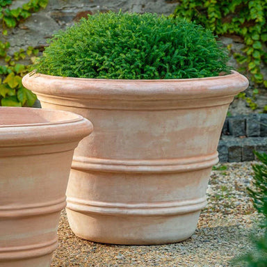 Classic Double Rolled Rim 27" Planter - Terra Cotta - S/1 on gravel filled with plants