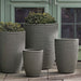 Coin Pot Planter, Tall - Pewter Green - S/4 on concrete filled with plants