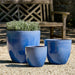 Condesa Planter - Marrakesh Blue - S/3 on gravel against wooden chair