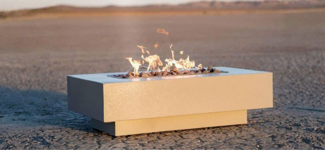 Coronado Powder Coated Steel Fire Pit in pewter on concrete featured image.