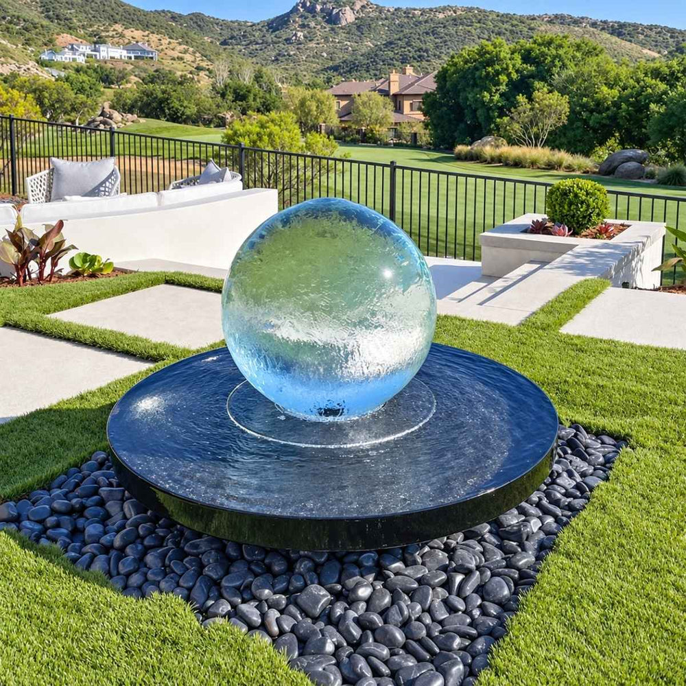 Crystal Acrylic Sphere Water Fountain Kit in the backyard