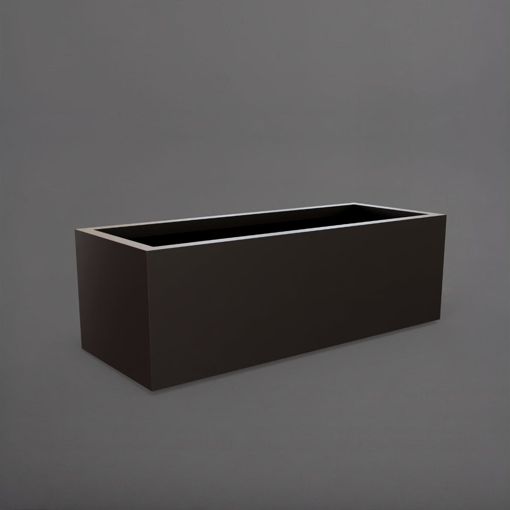 Cuba Low Rectangle Fiberglass Planter in matte charcoal against gray background.