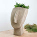 Cycladic Head Planter on table filled with plants.