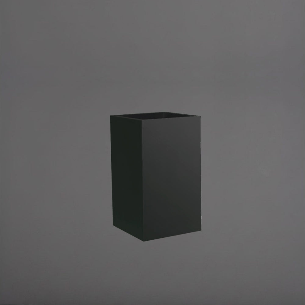 Darwin Tall Corner Fiberglass Planter in matte black against gray background.