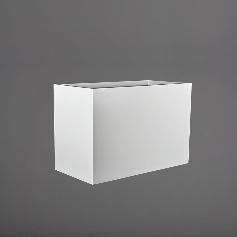 Darwin Tall Rectangle Fiberglass Planter in gloss bright white against gray background.