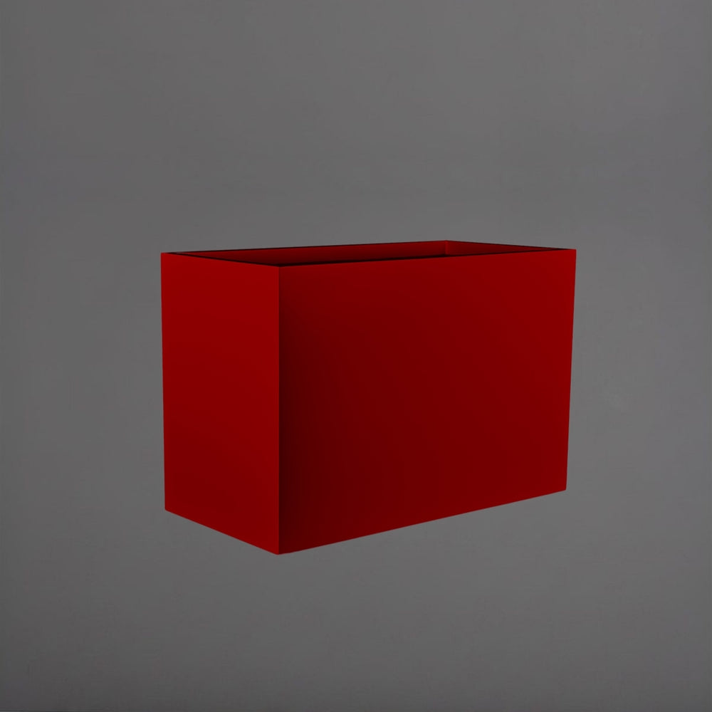Darwin Tall Rectangle Fiberglass Planter in gloss red against gray background.