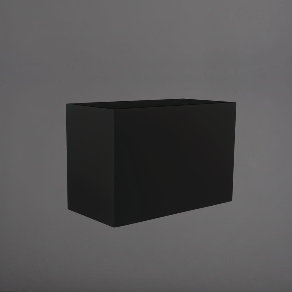 Darwin Tall Rectangle Fiberglass Planter in matte black against gray background.