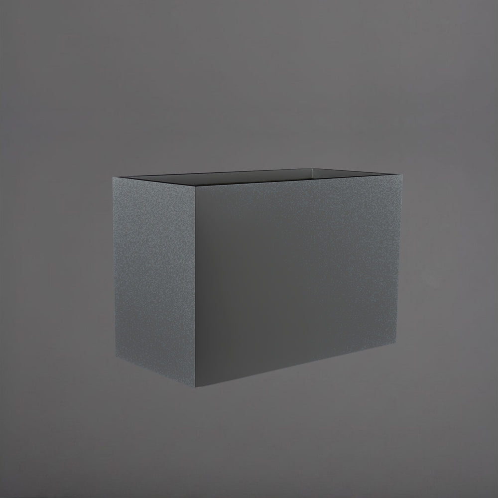 Darwin Tall Rectangle Fiberglass Planter in matte gunmetal against gray background.