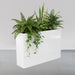 Delray Tall Rectangle Fiberglass Planter filled with plants against gray backdrop