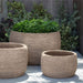 Denali Planter, Low - Brown Terra Cotta - S/3 on concrete filled with plants