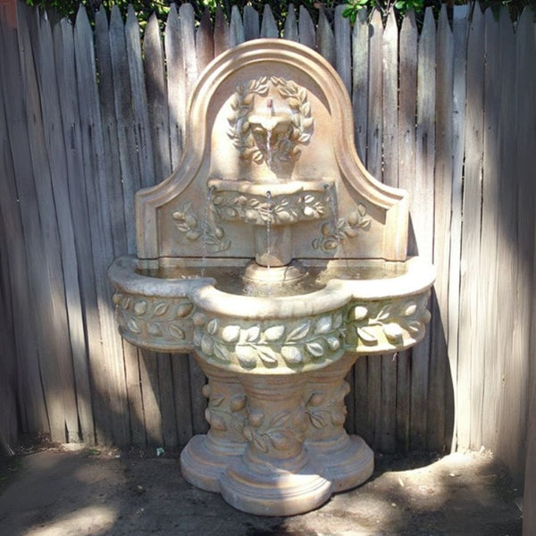 Deruta Lemon Wall Fountain in the backyard.