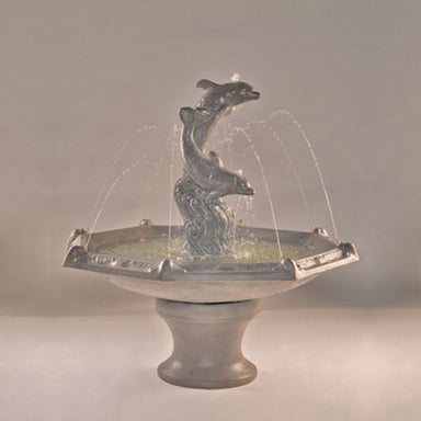 Dolphins with Octagon Bowl Fountain against brown background