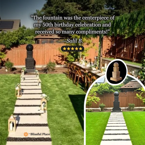 Double Obtuse Fountain with Ball in action in the backyard with review.