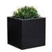Farnley Planter 2424 S/1 in onyx black lite filled with plants against white background.
