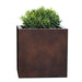Farnley Planter 2828 S/1 in rust lite filled with plants against white background.