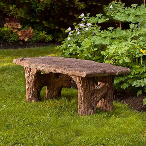 Faux Bois Bench on grass in the backyard