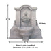 Flaminia Wall Fountain against white background with product details.