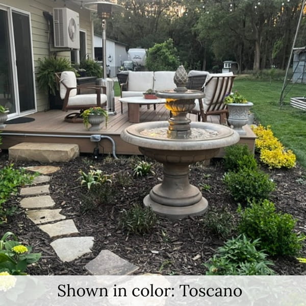 Fontana Grande Fountain Landscaped backyard