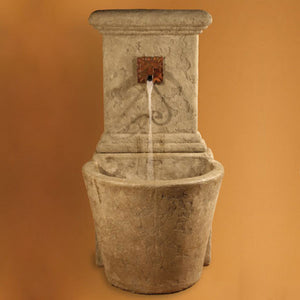 French Wall Fountain running against brown background