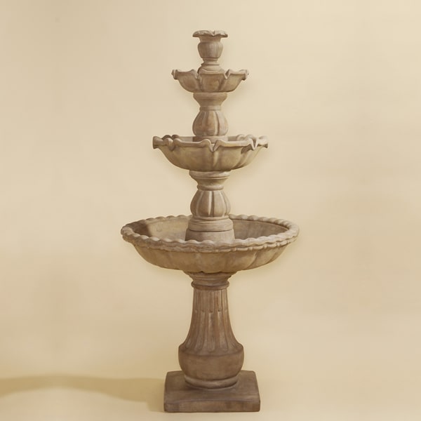 Gaetana Three Tier Fountain against brown background.