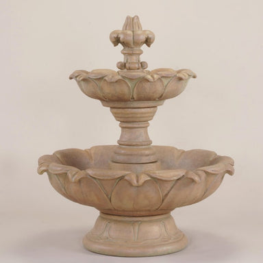 Gardenia Two Tier Fountain, Short against brown background.