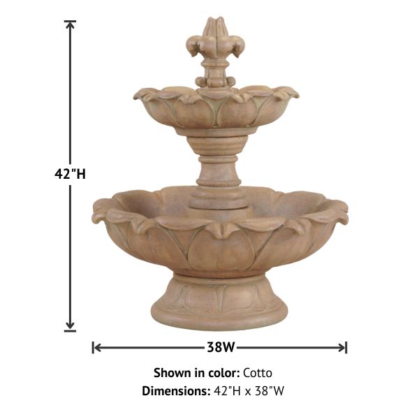 Gardenia Two Tier Fountain, Short against white background.